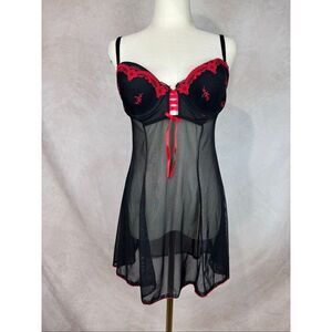 Women’s Delicates Sheer Black Lingerie Dress Lace Cups Size: L Goth Grunge Vampy